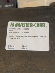 1/2″ Thk x 12″ x 12″ Rubber Backed UHMW Polyethylene Plastic Sheet. FreeShipL48