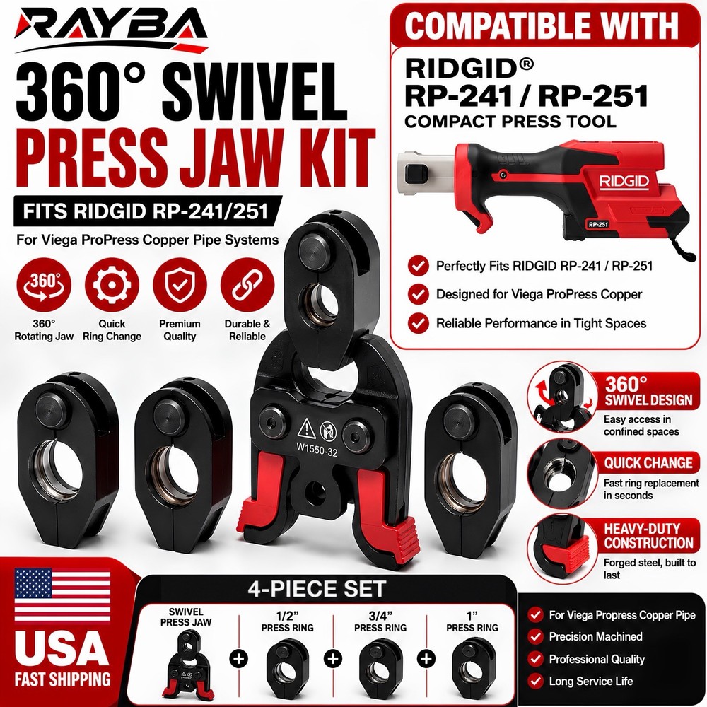 24KN Swivel Jaw Kit for RIDGID RP241 RP251 1/2” 3/4” 1” Viega CTS-V ProPress