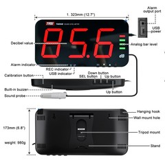 Sound Level Meter Decibel Meter 30-130dB Wall Mount Data Logging Alarm 13″ Large