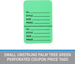 Tags Retail Price Sale Perforated 1 ¾” W x 2 ⅞” H Two Part Green 1000 Unstrung