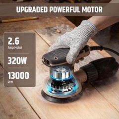 5-Inch Random Orbital Sander, 2.6Amp 320W Variable Speed (8000–13000RPM) E