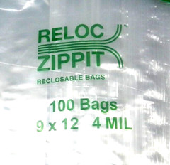 100 Reloc Zippit Bags 9×12 Clear 4mil Thick Reclosable 9″x 12″ Poly Top Lock Bag