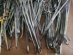 Lot of 200+ Assorted Tissue Forceps Straight, curved, tissue and scissors..