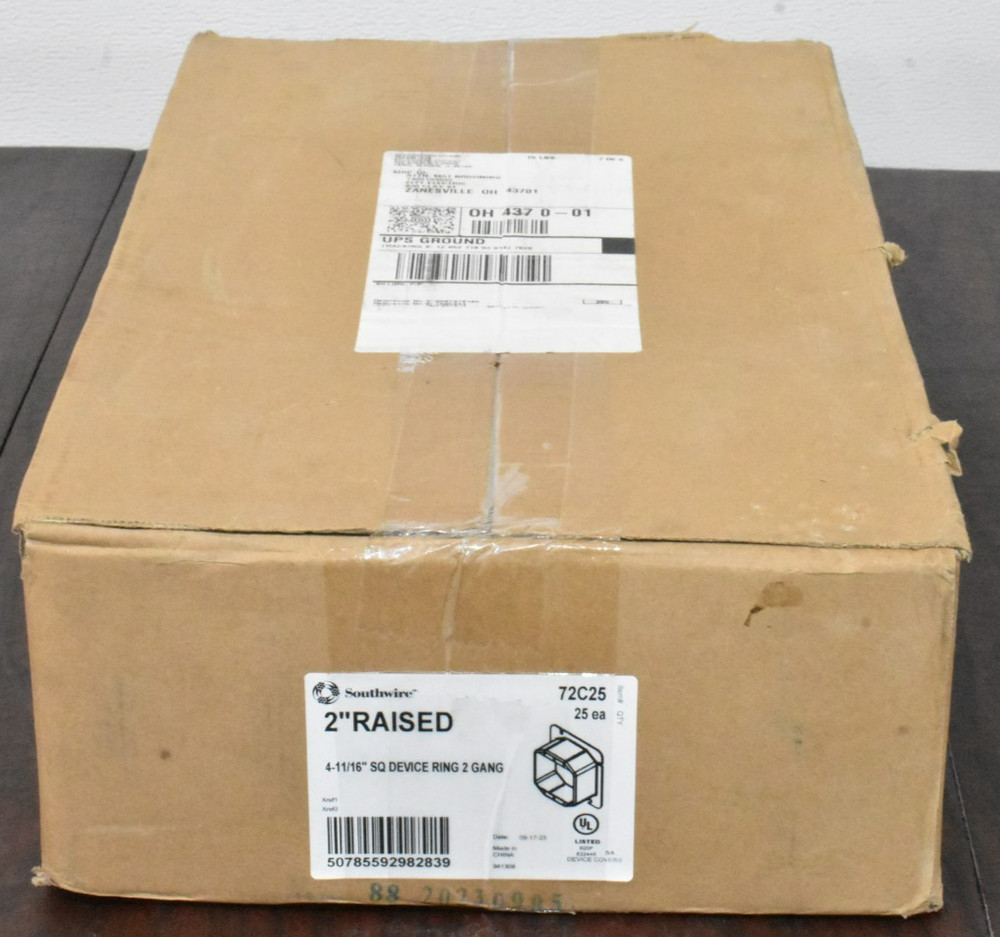 BNIB 25 Southwire 72C25 4-11/16″ Square Device Ring 2″ Raised 2 Gang Garvin