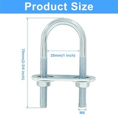 M6 U Bolts, 1 Inch Wide, 25mm x 70mm, 4 Sets | Round U-Bolts, Frame Plates, N…