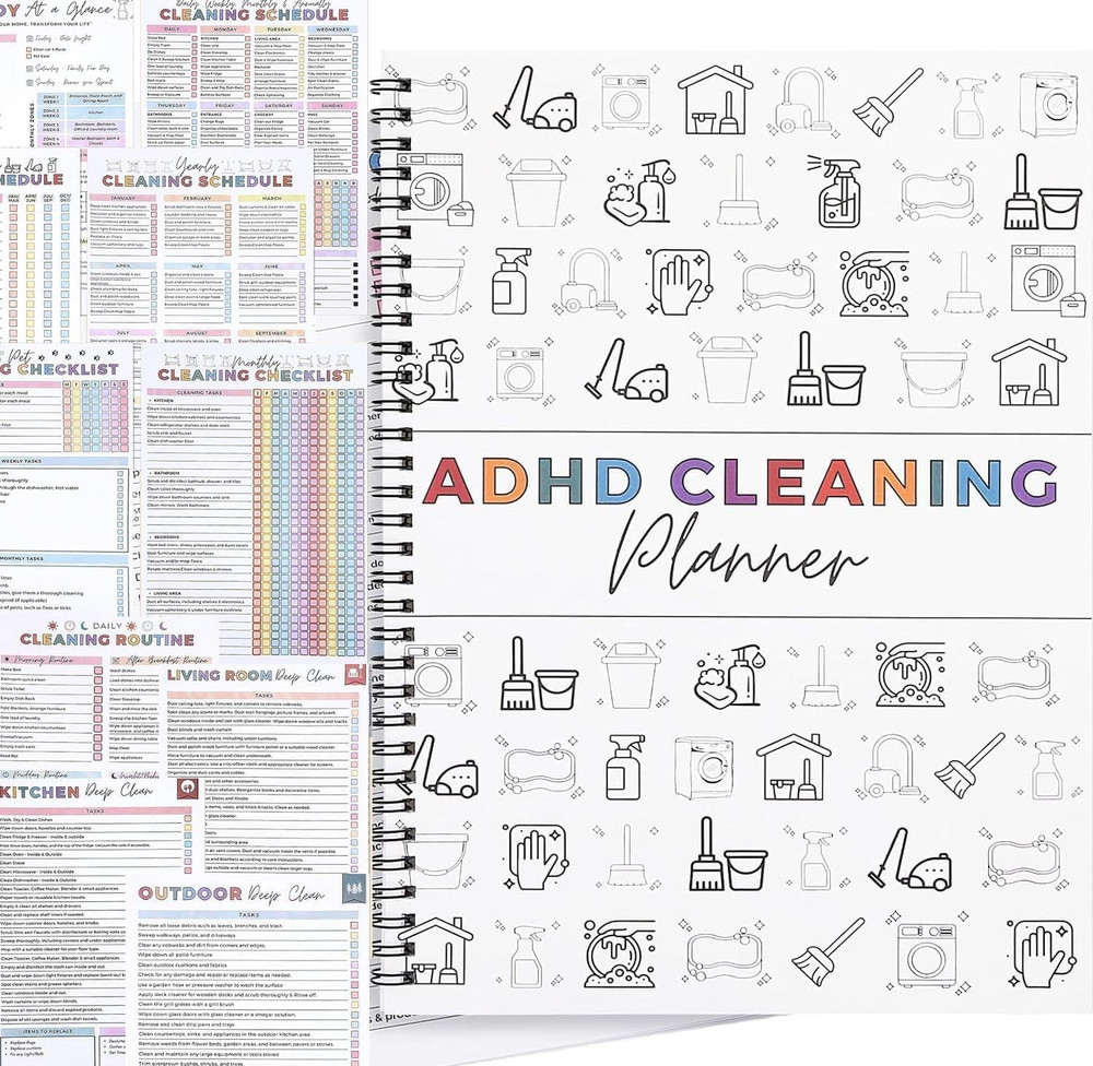 ADHD Cleaning Planner Daily Weekly Monthly Cleaning Checklist Organizer Journal