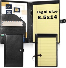 Legal Size Padfolio, 8.5 x 14 in, 50-Sheet, Black PU Leather, Pen Holder