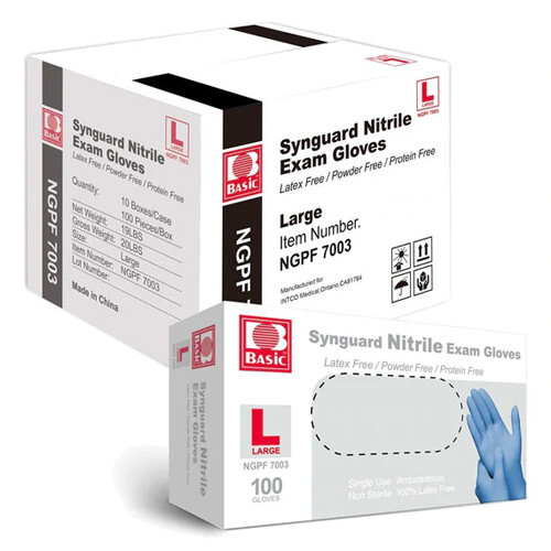 Synguard Nitrile Exam Gloves 10 bxs/case Large each box of 100 gloves