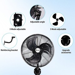 18” High Velocity Oscillating Wall Mount Fan For Commercial, Industrial 3 Speed