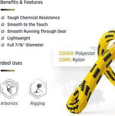 24-Strand 7/16 in (11 Mm), USA Made Arborist Rope – 7,000 Lb MBS – Static Climbi