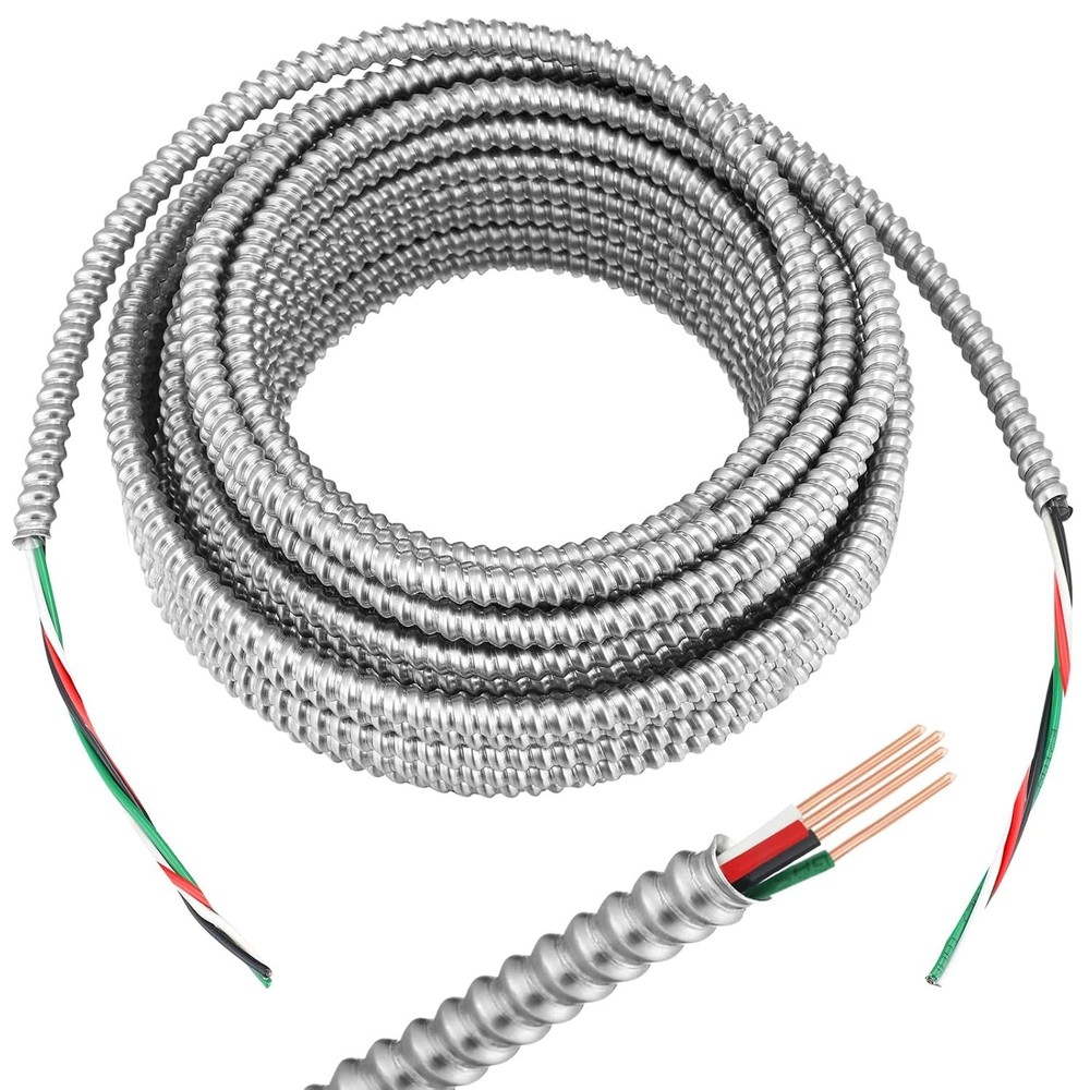 14/3 MC Cable with Ground Aluminium Armored Solid Copper Conductors 10 ft