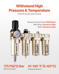 VEVOR Air Compressor Filter Regulator 3/4″ NPT 4-Stage Drying System Auto Drain