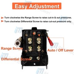 Pressure Switch Valve for Air Compressor 90-125psi Single Port HEAVY DUTY 26Amp