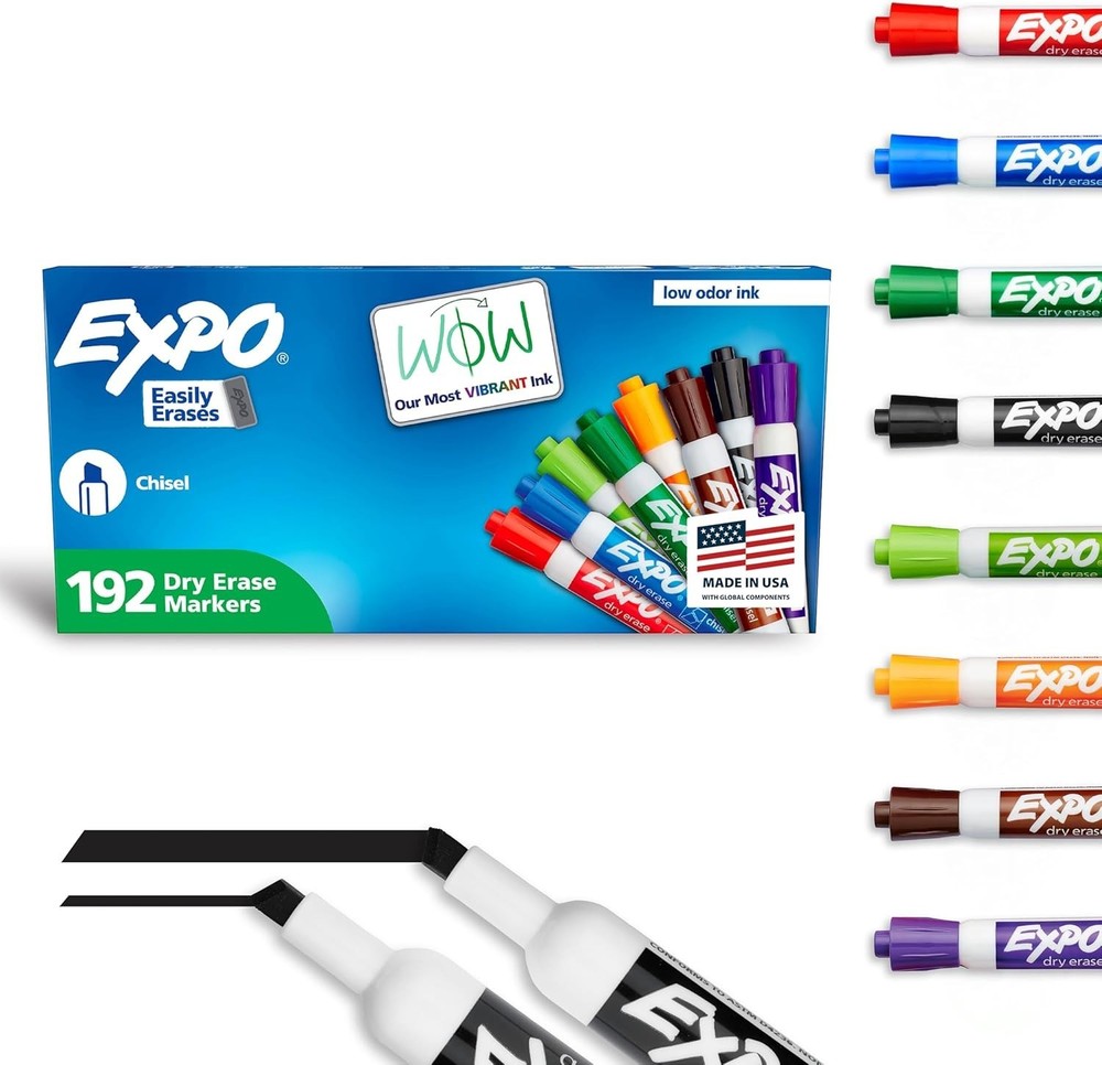 EXPO Dry Erase Markers, Low Odor Ink, Assorted Colors, Chisel Tip, 192 Count