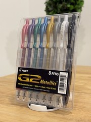 Pilot G2 07 Metallic Pens 34405, 8-Color Assortment, 0.7mm Fine