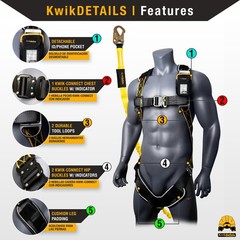 KwikSafety SCORPION DiamondBACK Safety Harness (w/ Attached Lanyard) ANSI OSHA