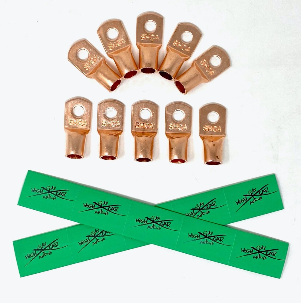 (10) 1/0 Gauge Copper Ring Terminals 3/8″ GREEN Heat Shrink Tubing LUGS