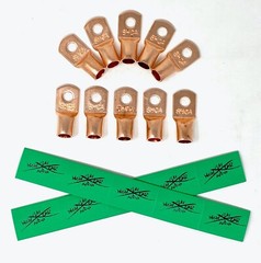 (10) 1/0 Gauge Copper Ring Terminals 3/8″ GREEN Heat Shrink Tubing LUGS