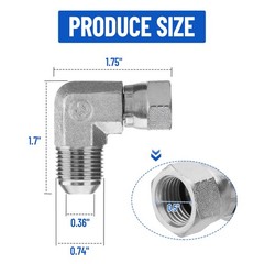 5Pack 90 Degree Elbow Hydraulic Adapter Fittings:1/2″ JIC Male x 3/8″ JIC Female