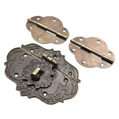 Vintage Engraved Design Hasp Latch Box Corner Protectors Retro Handle and Clo…