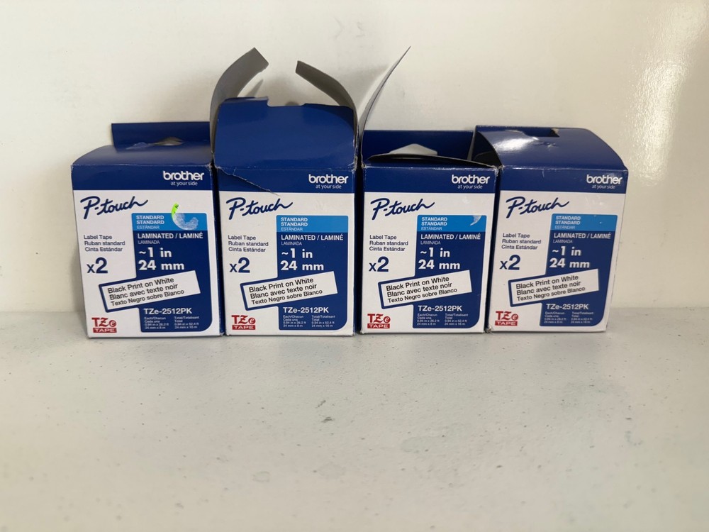 Genuine Brother (4) TZe-2512PK Black on White 1 Inch (8 Tapes- Open Box)