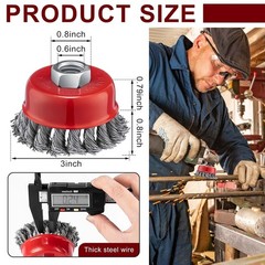 36 Pcs 3 Inch Wire Wheel Cup Brush with 5/8″-11 Threaded Arbor for 4 1/2 Angle G