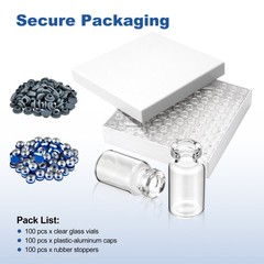 100PCS 3ml Glass Vials Headspace Vials Clear Lab Vials w/ Caps 13mm Crimp Top US