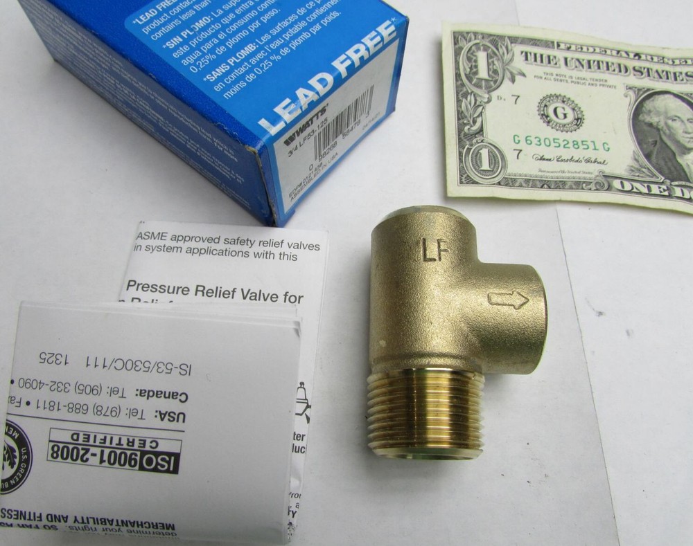 New Watts 3/4″ NPT Lead Free Brass Poppet Pressure Relief Valve 125 PSI LF53-125