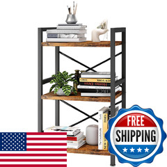 Homeiju Bookshelf 3 Tier Industrial Bookcase Metal Small Bookcase Rustic