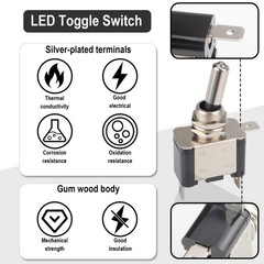 3 PCS LED Lighted Rocker Toggle Switch, 12V SPST 3 Pin 2 Position ON/Off Rock…