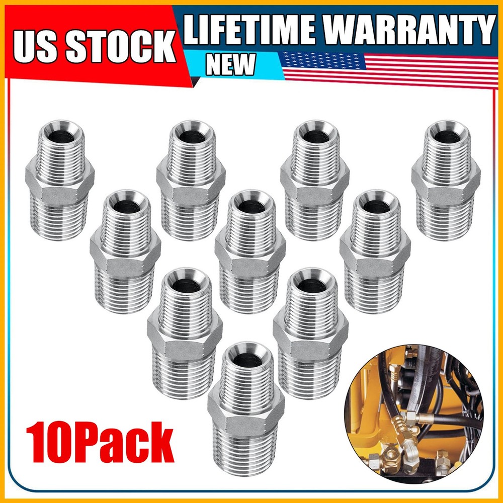 10 Pack Hydraulic Adapter: 3/8″ NPTF Male x 1/2″ NPTF Male Hydraulic Fittings