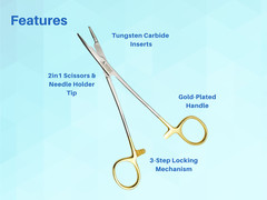 Olsen Hegar 6 Inches Needle Holder w/ Tungsten Carbide Gold Plated Handle ARTMAN