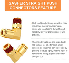 2PCS Brass DOT Push to Connect Fittings, 1/2″ OD X 1/4″ NPT 90 Degree Elbow Unio