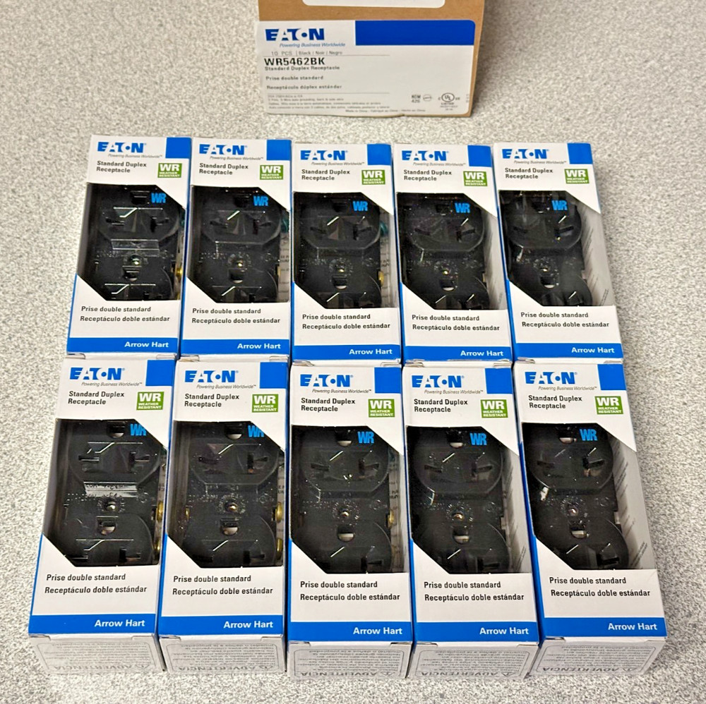 10 NEW Eaton WR5462BK Black Duplex Receptacle 20A 250V 3W 6-20R Weather Resist