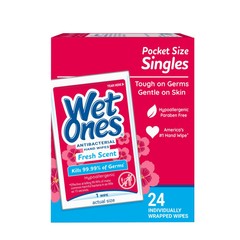 Wet Ones Singles Antibacterial Cleansing Wipes – 1 Box of 24 Singles