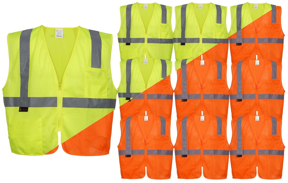 OrangeGear® Class 2 Sleeveless Highly Visible Reflective Safety Vest (10 PacK)