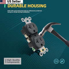 TOPELER Black Duplex Receptacle Outlet, Tamper-Resistant 20 Amp,