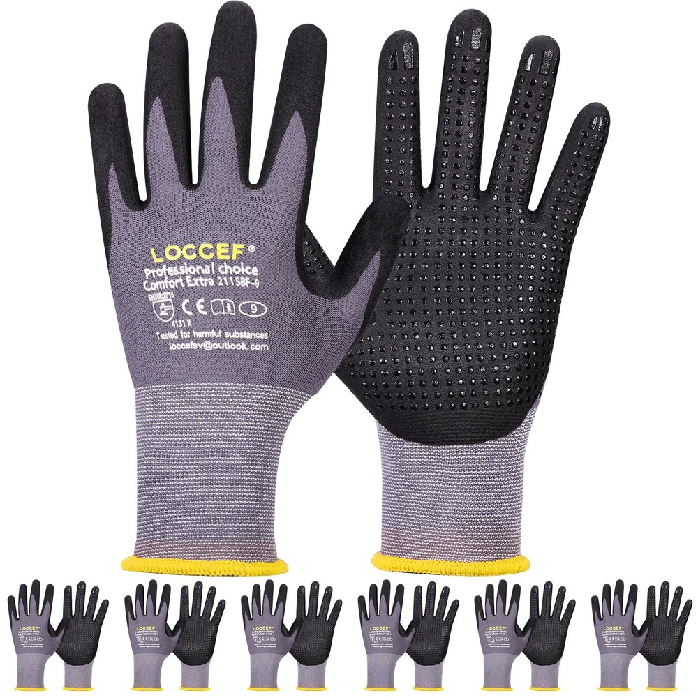 Work Gloves MicroFoam Nitrile Coated-6 Pairs,Endurance Seamless Knit Nylon,Do…