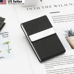 MaxGear Business Card Holder, Slim PU 0.5 x 2.4 x 3.7 inches, Black Carbon