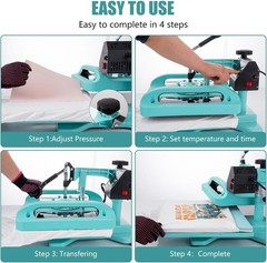 5 in 1 Heat Press Machine 15 x 15 in Sublimation Printer Transfer T-Shirt Mug