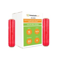8 Rolls Red 15″x1476′ Pre Stretch Hand Packing and Moving Shrink Wrap Film 30 Ga
