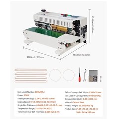 Vevor Continuous Bag Band Sealing Machine, 0.24-0.47 In/6-12 Mm Seal Width,