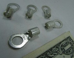 5 Solid Copper #6 Brazed Ring Terminals, 6AWG Cable x 3/8″ or M10 Stud Tinned