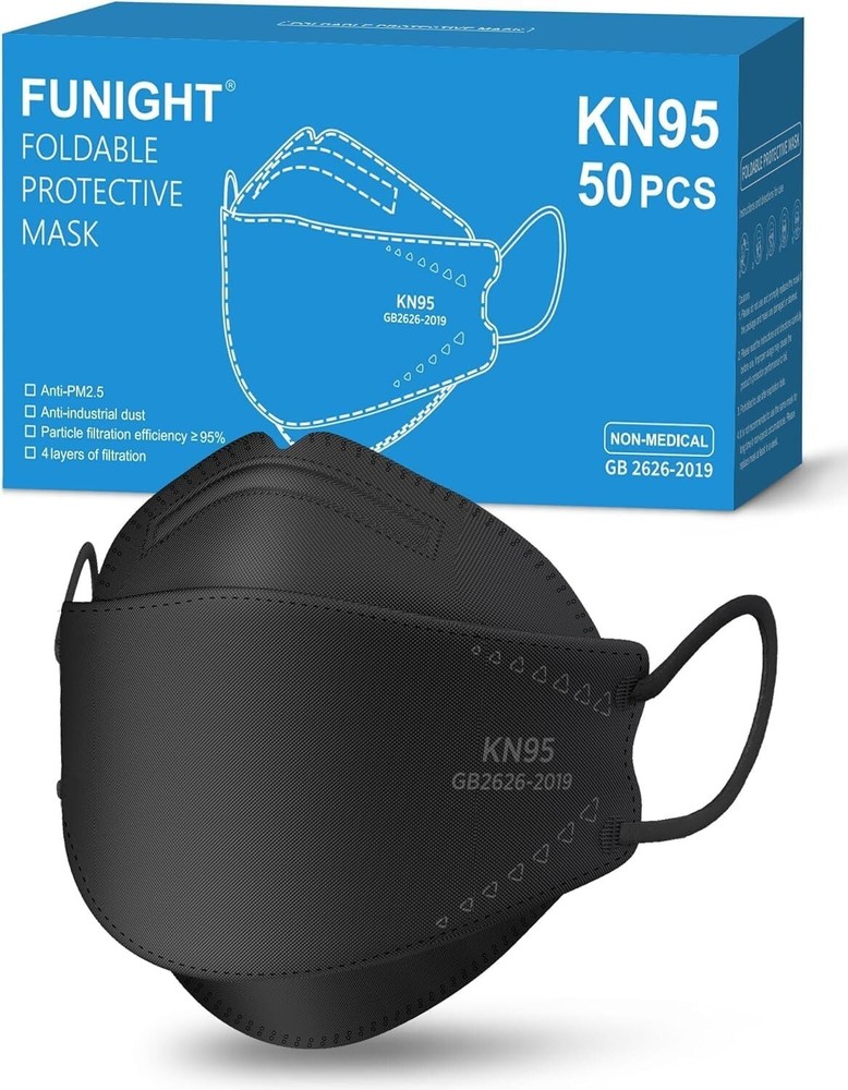 Funight KN95 Face Masks 50 Pack for Adults, 50 Count (Pack of 1), Black