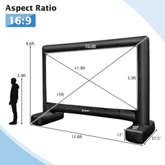 15 FT Inflatable Movie Screen Outdoor Blow Up Projector 16:9 w/ Air Blower & Bag