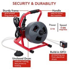 50FT 5/16″ Drain Cleaner Electric Sewer Snake Cleaning Machine W/ Cutters&Gloves