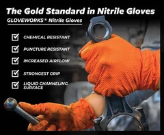 Gloveworks 100-Pack 8 Mil Nitrile Disposable Rubber Gloves, Medium, Orange