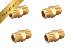 Brass Hex Nipple 1/4 Inch NPT Male Pipe Adapter Connector Fitting 0.5 OD 4 Pack
