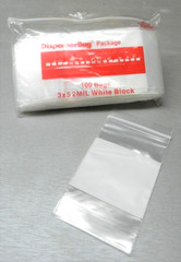 100 3×5 White Block Bags 2mil Reloc Zippit Poly Writeable Poly Bags 3″ x 5″