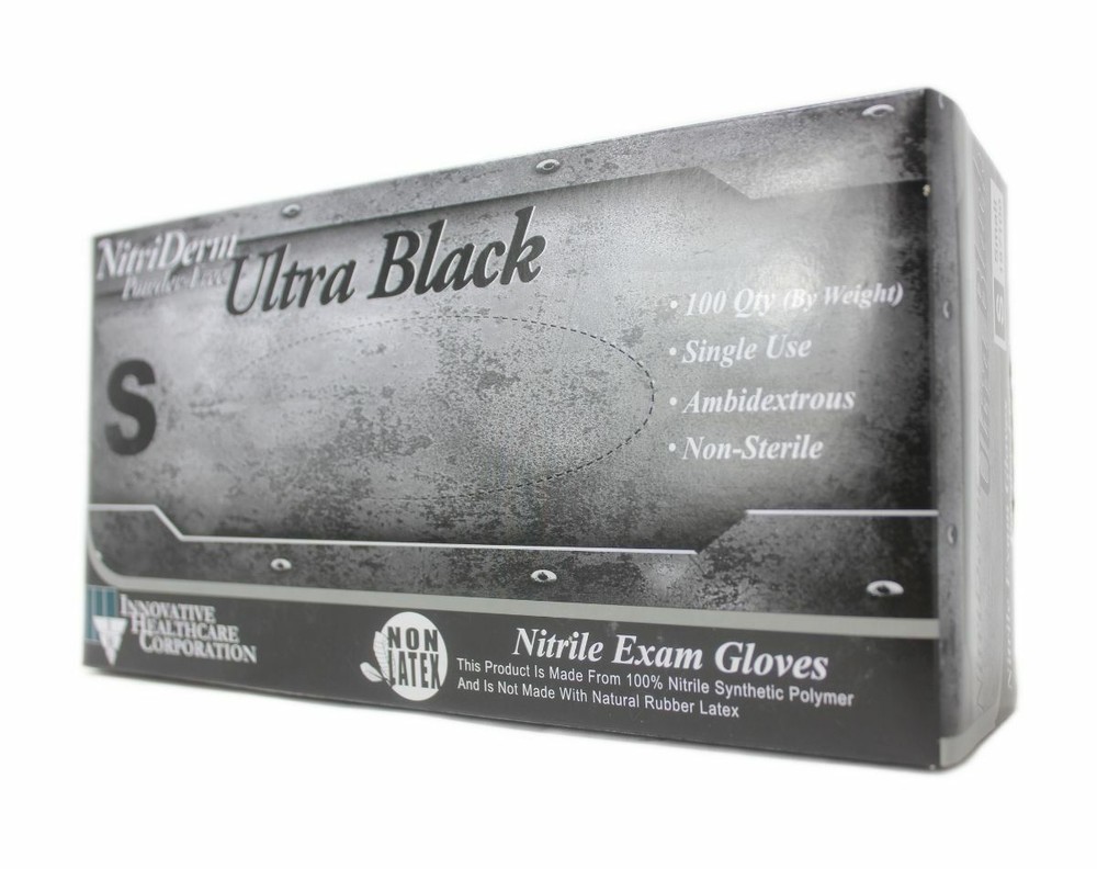 NitriDerm® Ultra Black Nitrile Exam Gloves Small – 100CT